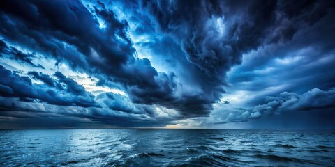 horror black blue sky over a haunted sea with scary clouds, creating a depression background with a 