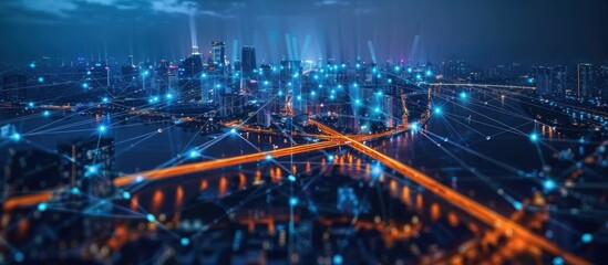 Futuristic Cityscape with Network Connections