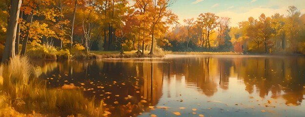 Wall Mural - Hosting a fall foliage painting workshop, November 9th, artistic expression and autumn landscapes, 4K hyperrealistic photo. 4K Video