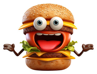 Sticker - PNG Burger cartoon food anthropomorphic.