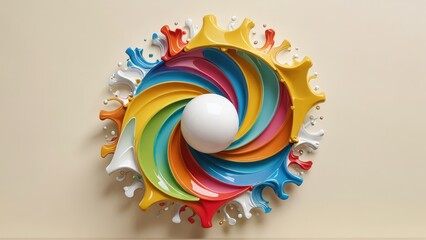 Wall Mural - Abstract Rainbow Color Swirl with White Sphere.