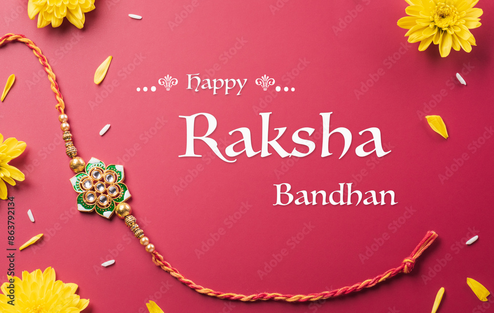 Raksha Bandhan, Indian festival with beautiful Rakhi, Rice Grains and ...