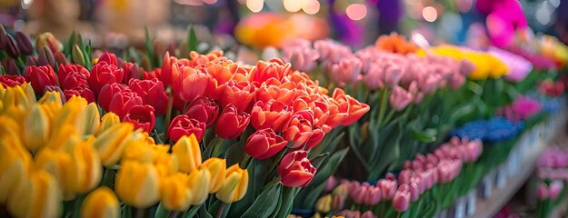 Wall Mural - tulips in the market 4K Video