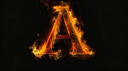 Fototapete - A letter A is made out of fire. The letter is surrounded by flames and he is glowing