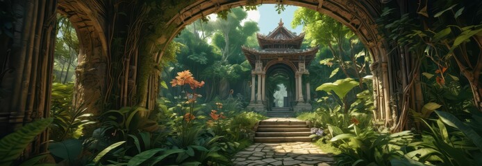 Wall Mural - Ancient Ruins in a Lush Jungle.