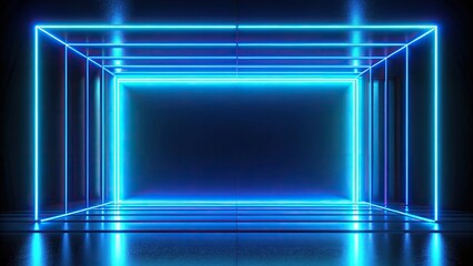 Wall Mural - Abstract black background illuminated with blue neon glowing light, abstract, black, blue, neon, glowing, light, glow
