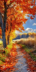 Poster - Autumn Path Under Golden Canopy