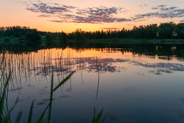 calm water on the river on a beautiful evening at sunset calm and zen