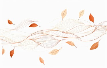 Wall Mural - Autumn wind and doodle autumn leaves motion. Autumn windy weather outline pattern, fall season line backdrop, or wind blowing linear modern background.