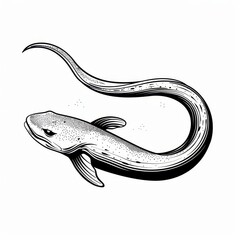 Tiger Moray or Fangtooth eel-shaped fish, isolated monochrome sketch icon. Enchelycore anatina, sea electric eel with tooth, marine underwater animal. Deep sea and ocean undersea muraenidae.