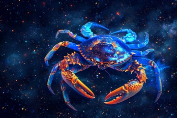 Wall Mural - Cancer Zodiac Sign, Crab Horoscope Symbol, Magic Astrology Lobster, Crayfish in Fantastic Night Sky