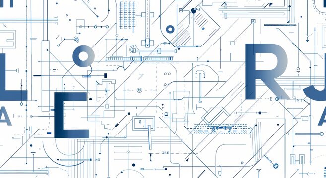 Modern blueprint typography, technical drawing drawings, architecture ABC text or engineer geometric sketch typesets.