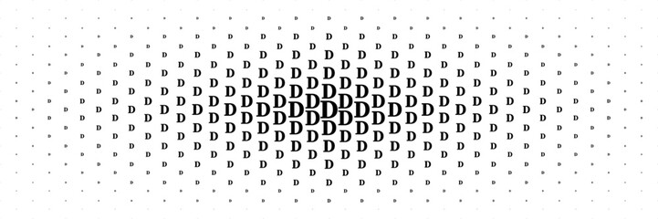 horizontal halftone of black capital letter d spreading from center for pattern and background.