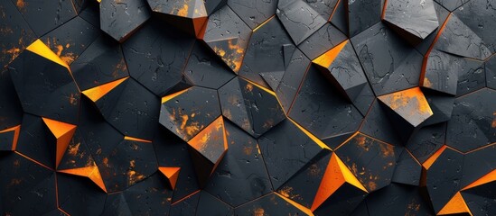 Wall Mural - Abstract Geometric Wall with Black and Orange Hues