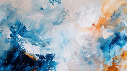 Wall Mural - Abstract painting background with blue, orange and white brushstrokes