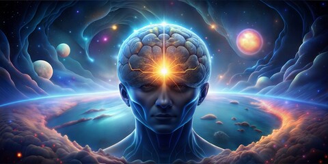 Sticker - human head and space background,science and energy