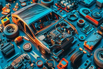 Fototapete - Car electronics repair service background Generative Ai 
