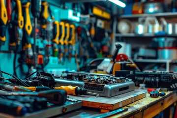Fototapete - Car electronics repair service background Generative Ai 