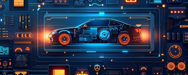 Fototapete - Car electronics repair service background Generative Ai 