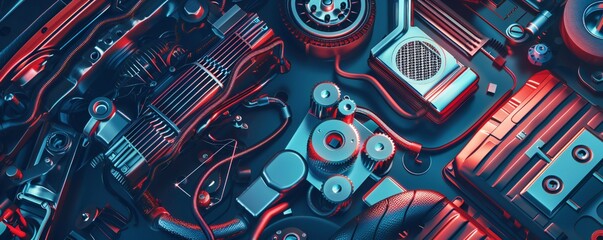 Fototapete - Car electronics repair service background Generative Ai 
