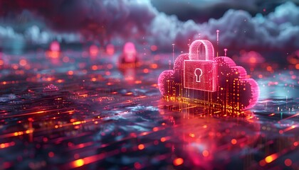 Aufkleber - A glowing cloud with a padlock symbol in the center. 