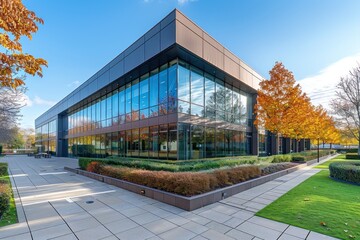 Poster - Modern Office Building with Autumnal Landscape