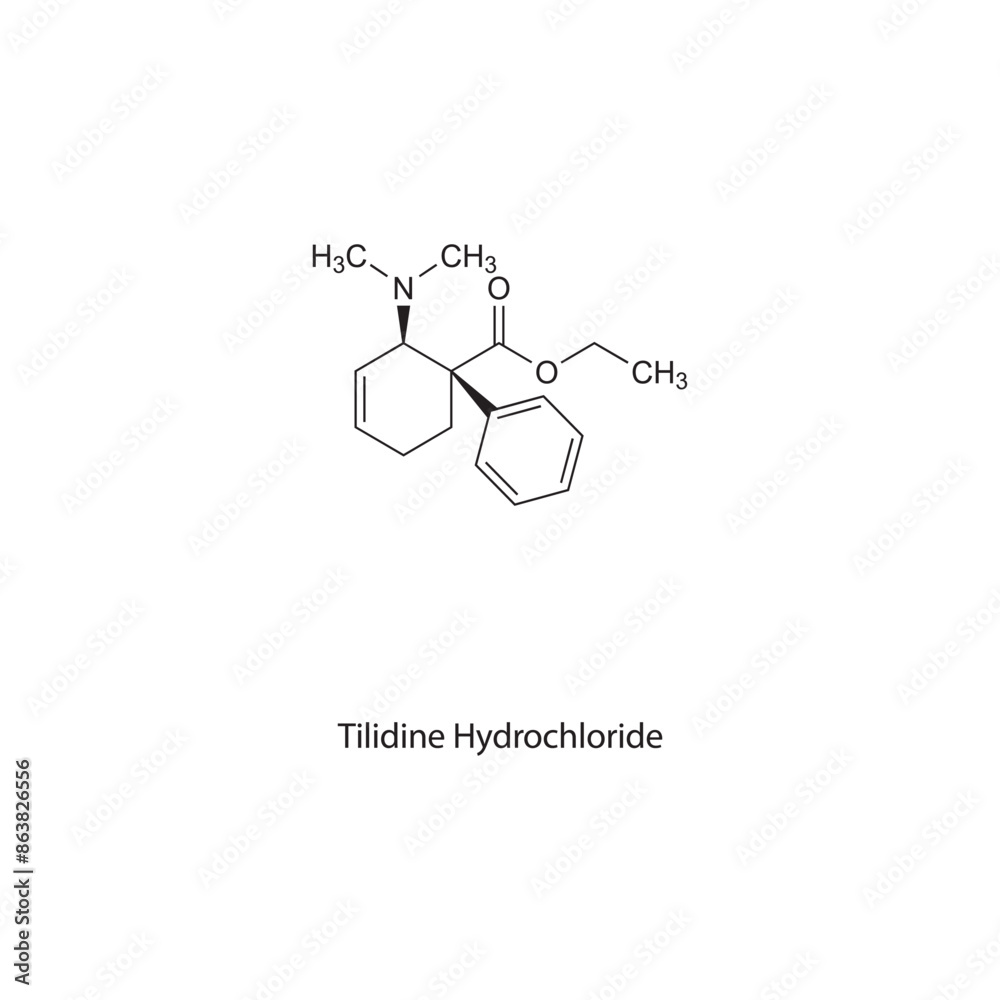 Tilidine flat skeletal molecular structure Opioid analgesic drug used ...