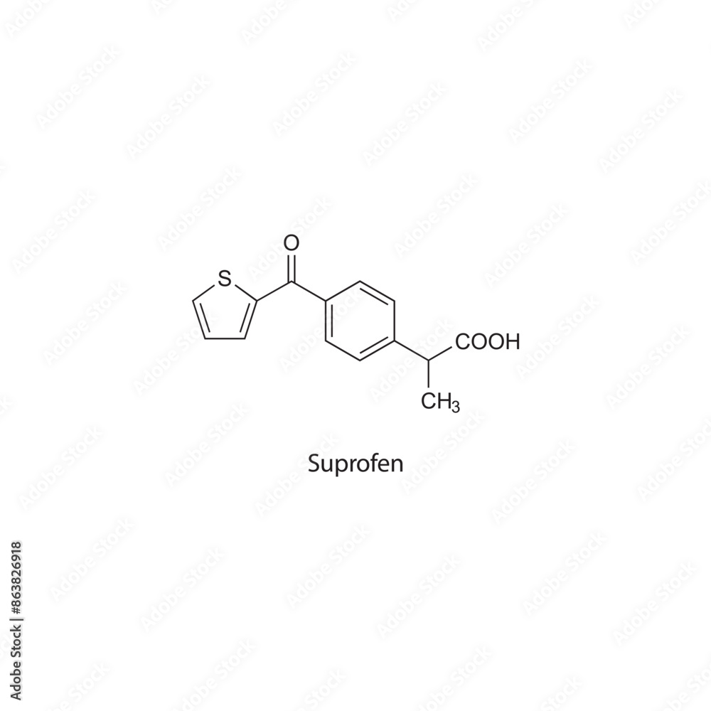 Suprofen Image vectorielle Stock Suprofen flat skeletal molecular structure ...