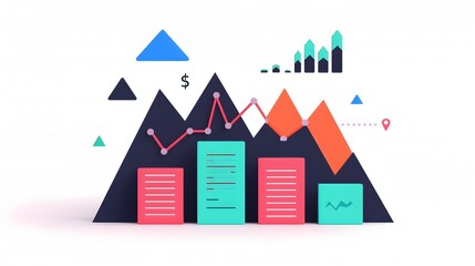 Poster - abstract illustration of data analytics graph with colorful geometric shapes representing business g