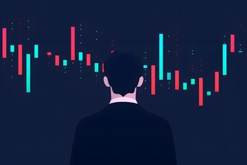 Poster - back view of businessman analyzing a digital stock market graph. illustration representing financial