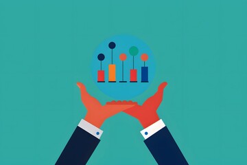 Poster - colorful statistical graph and charts managed by hands. business analytics, data analysis, and infor
