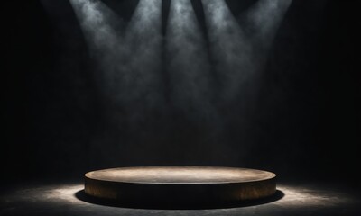 Wall Mural - Round podium illuminated by spotlights in a dark room