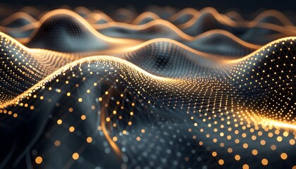 Leinwandbilder - A dark abstract background with glowing lights forming a wavy pattern.