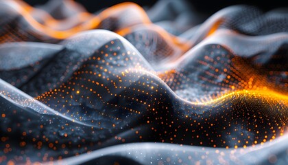 Leinwandbilder - Abstract background with orange glowing particles on a dark surface.