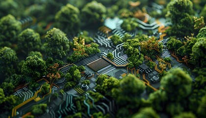 Aufkleber - A circuit board covered in lush greenery, depicting the merging of nature and technology.