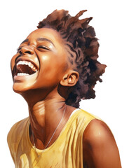 Sticker - PNG  African girl laughing face expression smile adult white background.