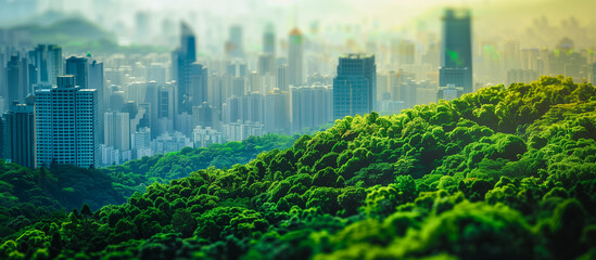 Canvas Print - concept sustainable green cityscapse in mountains background