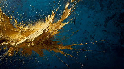 Abstract Gold dust or paint texture background, Shimmering gold dust on blue background
