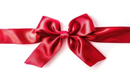 Poster - Red satin gift bow with ribbon on white background