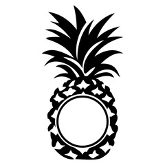 Wall Mural - A black and white silhouette of a pineapple shape with a circular frame in the center monogrma