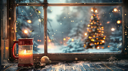 Wall Mural - Warm Cozy Ambience of Christmas Night Background Wallpaper