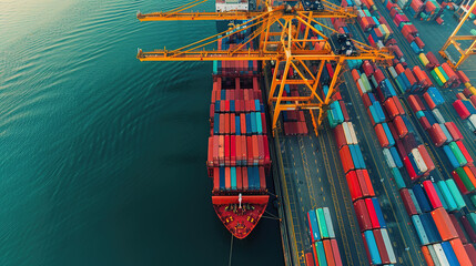 Wall Mural - An aerial view of a port terminal, a container, a cargo ship