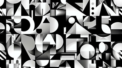 Wall Mural - A black and white geometric pattern made of interlocking shapes. The shapes are arranged in a random order and create a sense of movement.