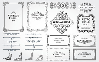 Wall Mural - Design elements set, decorative flourish border corner and frame collection for invitation, menu and page decoration