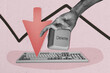 © deagreez - Composite photo collage of hand point keyboard tool push delete button business problem arrow down graph isolated on painted background
