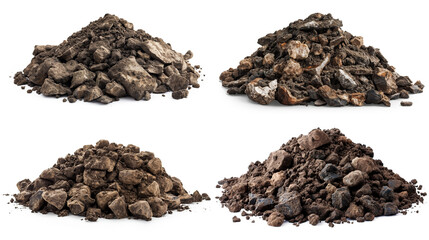 Wall Mural - side view on set of dirt pile with rocks isolated on white background