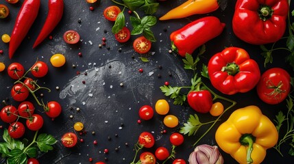 Sticker - Vibrant Red and Yellow Vegetables on a Black Background