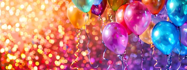 Colorful balloons with glitter blurred background.