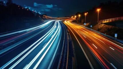 Wall Mural - Nighttime Highway with Light Trails