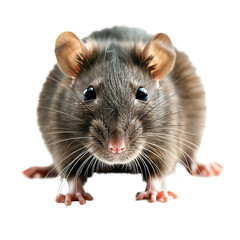 A brown rat facing at the camera isolated on white background.